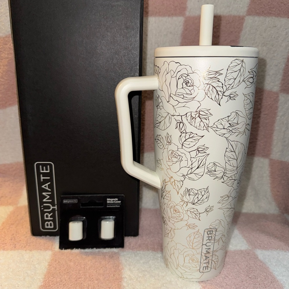 BrüMate Era 40 oz “Enchanted Roses” Floral White Tumbler (StrawCover sold sep.)